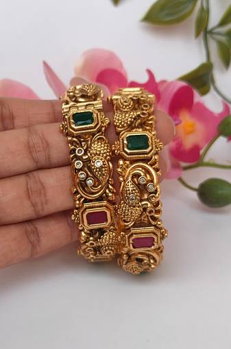 Multicolor peacock bridal nakshi bangles