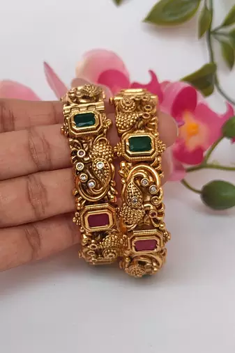 Multicolor peacock bridal nakshi bangles