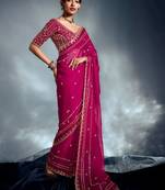 Rani pink tissue heavy sequince & khatli work cut dana border with heavy designer blouse party wear saree