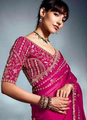 Rani pink tissue heavy sequince & khatli work cut dana border with heavy designer blouse party wear saree 2