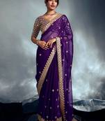 Purple tissue heavy sequince & khatli work cut dana border with heavy designer blouse party wear saree