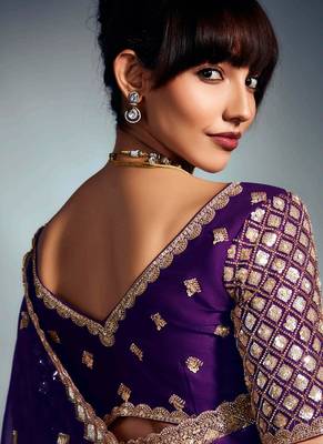 Purple tissue heavy sequince & khatli work cut dana border with heavy designer blouse party wear saree 4