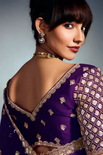 Purple tissue heavy sequince & khatli work cut dana border with heavy designer blouse party wear saree