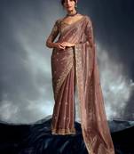 Beige tissue heavy sequince & khatli work cut dana border with heavy designer blouse party wear saree