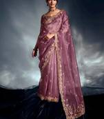 Onion pink tissue heavy sequince & khatli work cut dana border with heavy designer blouse party wear saree