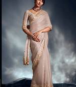 Off-white tissue heavy sequince & khatli work cut dana border with heavy designer blouse party wear saree