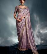 Lavender tissue heavy moti & khatli work cut dana border with heavy designer blouse party wear saree
