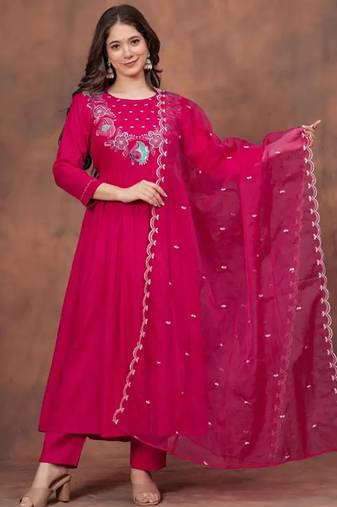 rayon embroidered kurta set with matching rayon dupatta     stylish & elegant ethnic wear