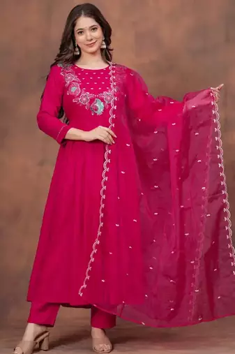 rayon embroidered kurta set with matching rayon dupatta     stylish & elegant ethnic wear