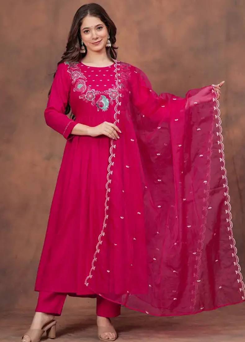 rayon embroidered kurta set with matching rayon dupatta     stylish & elegant ethnic wear