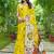 Yellow pure bagru fancy hand printed sarees with blouse