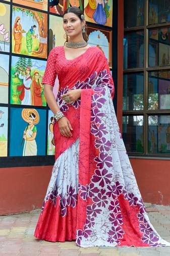 Pink pure bagru fancy hand printed sarees with blouse