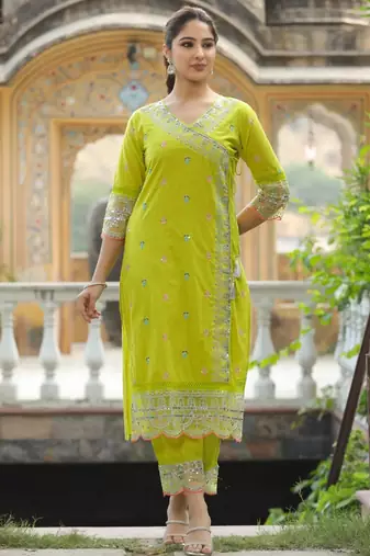 cotton blend embroidered kurta set with matching cotton blend dupatta