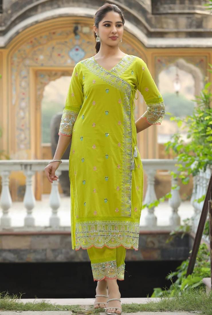 cotton blend embroidered kurta set with matching cotton blend dupatta