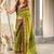 Green mulmul cotton printed  fancy saree with blouse