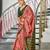 Peach soft pure cotton printed fancy  saree with blouse