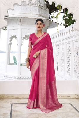 Grace in Every Thread Chinon Self-Printed Saree with Zari Weaving 1