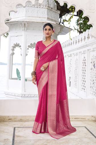Grace in Every Thread Chinon Self-Printed Saree with Zari Weaving