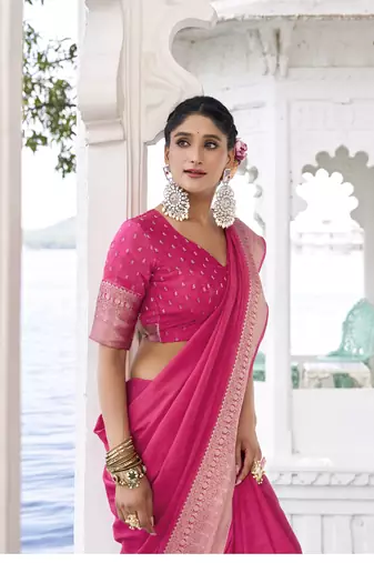 Grace in Every Thread Chinon Self-Printed Saree with Zari Weaving