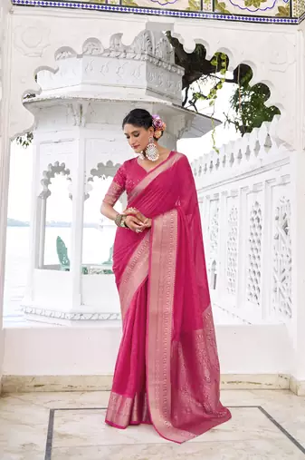 Grace in Every Thread Chinon Self-Printed Saree with Zari Weaving