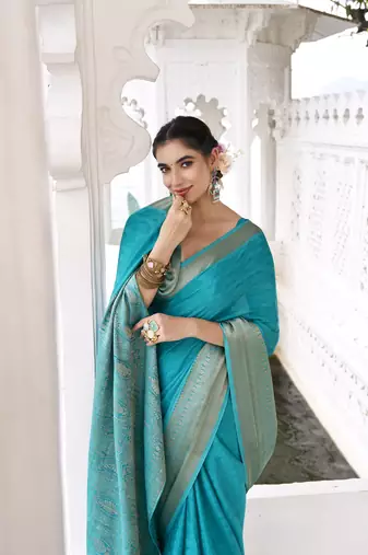 Grace in Every Thread Chinon Self-Printed Saree with Zari Weaving