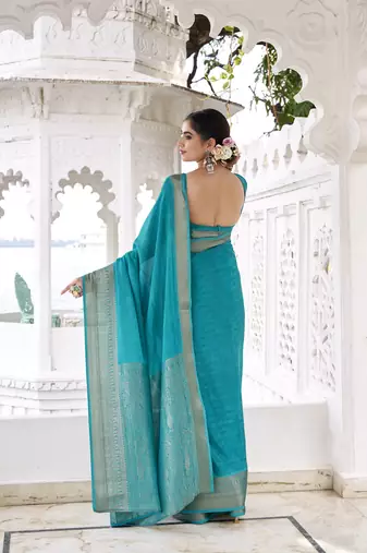 Grace in Every Thread Chinon Self-Printed Saree with Zari Weaving