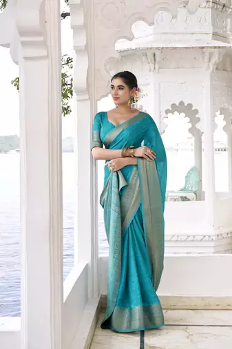 Grace in Every Thread Chinon Self-Printed Saree with Zari Weaving