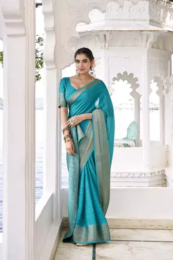 Grace in Every Thread Chinon Self-Printed Saree with Zari Weaving