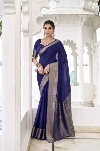 Grace in Every Thread Chinon Self-Printed Saree with Zari Weaving