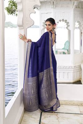Grace in Every Thread Chinon Self-Printed Saree with Zari Weaving 3