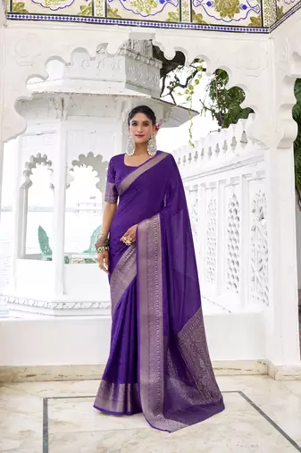 Grace in Every Thread Chinon Self-Printed Saree with Zari Weaving