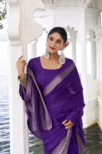 Grace in Every Thread Chinon Self-Printed Saree with Zari Weaving