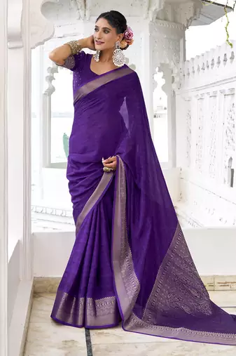 Grace in Every Thread Chinon Self-Printed Saree with Zari Weaving