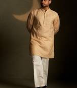 Beige plain chanderi kurta pajama
