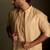 Beige plain chanderi nehru jacket set