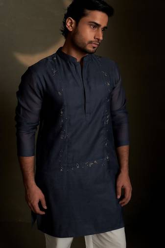 Blue plain chanderi kurta pajama