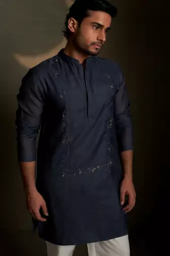 Blue plain chanderi kurta pajama