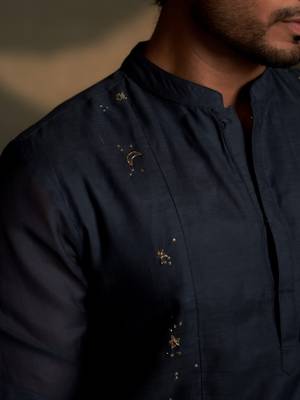 Blue plain chanderi kurta pajama 2