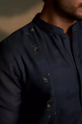 Blue plain chanderi kurta pajama