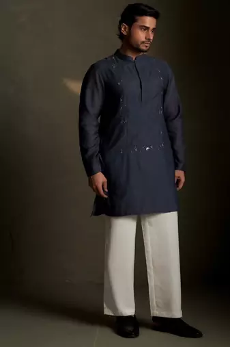 Blue plain chanderi kurta pajama