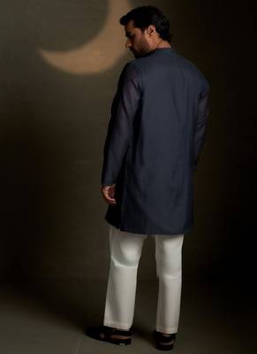 Blue plain chanderi kurta pajama 4