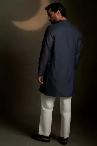 Blue plain chanderi kurta pajama