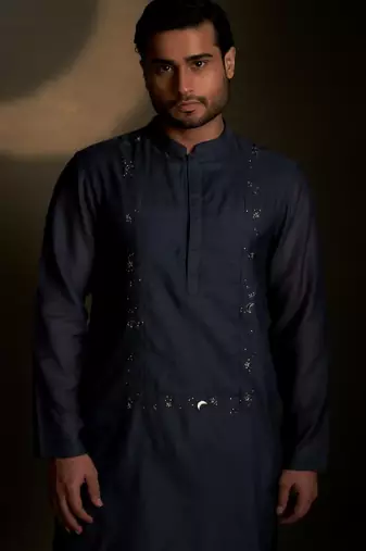 Blue plain chanderi kurta pajama