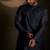 Blue plain chanderi nehru jacket set