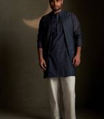 Blue plain chanderi nehru jacket set