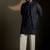 Blue plain chanderi nehru jacket set