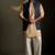 Blue embroidered chanderi nehru jacket paired with beige kurta set