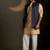 Blue embroidered chanderi nehru jacket paired with beige kurta set