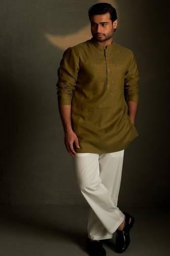 Green plain chanderi kurta pajama