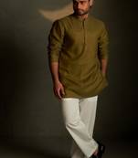 Green plain chanderi kurta pajama